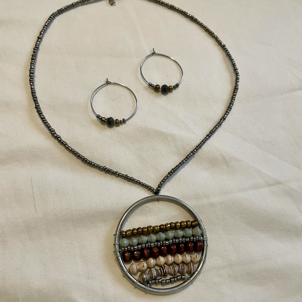 Beaded Necklace W/ Matching Hoop Earrings